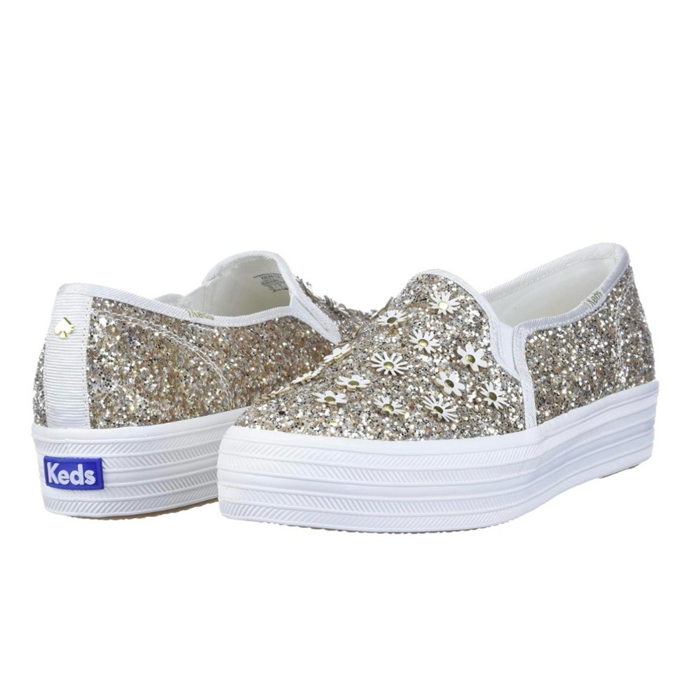 Kate Spade x Keds Triple Decker Metallic Glitter Flower Sneakers Sz 11